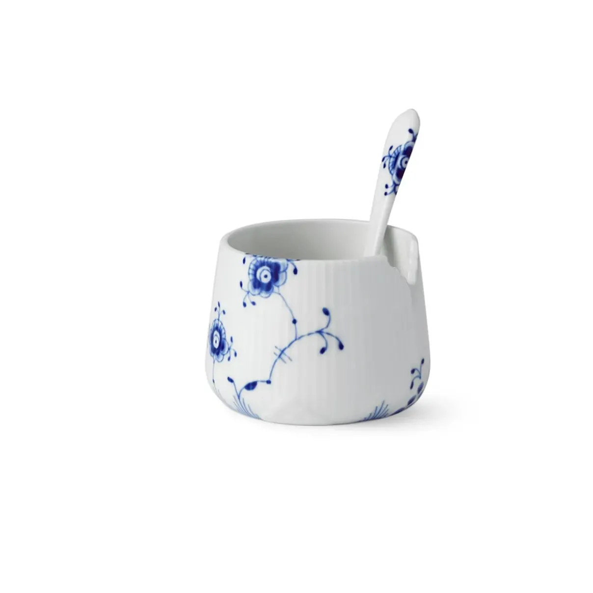 Royal Copenhagen Eksklusive Steldele|Blå Elements*Blå Elements sukkerskål med ske, 8 cm