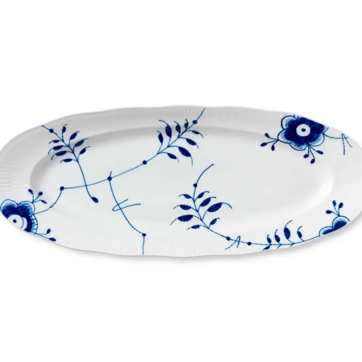 Royal Copenhagen Blå Mega Riflet|Fade*Blå Mega Riflet fad, 60 cm