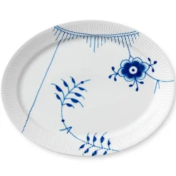 Royal Copenhagen Blå Mega Riflet|Fade*Blå Mega Riflet fad, 35 cm