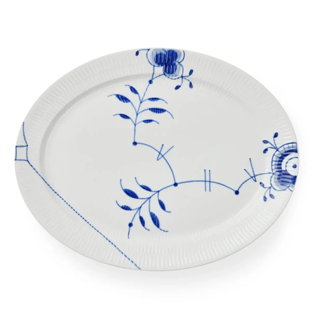 Royal Copenhagen Blå Mega Riflet|Fade*Blå Mega Riflet fad, 35 cm