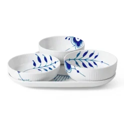 Royal Copenhagen Blå Mega Riflet|Snackskåle*Blå Mega Riflet serveringssæt, 24,5 cm, 4 stk. Blå Mega Riflet