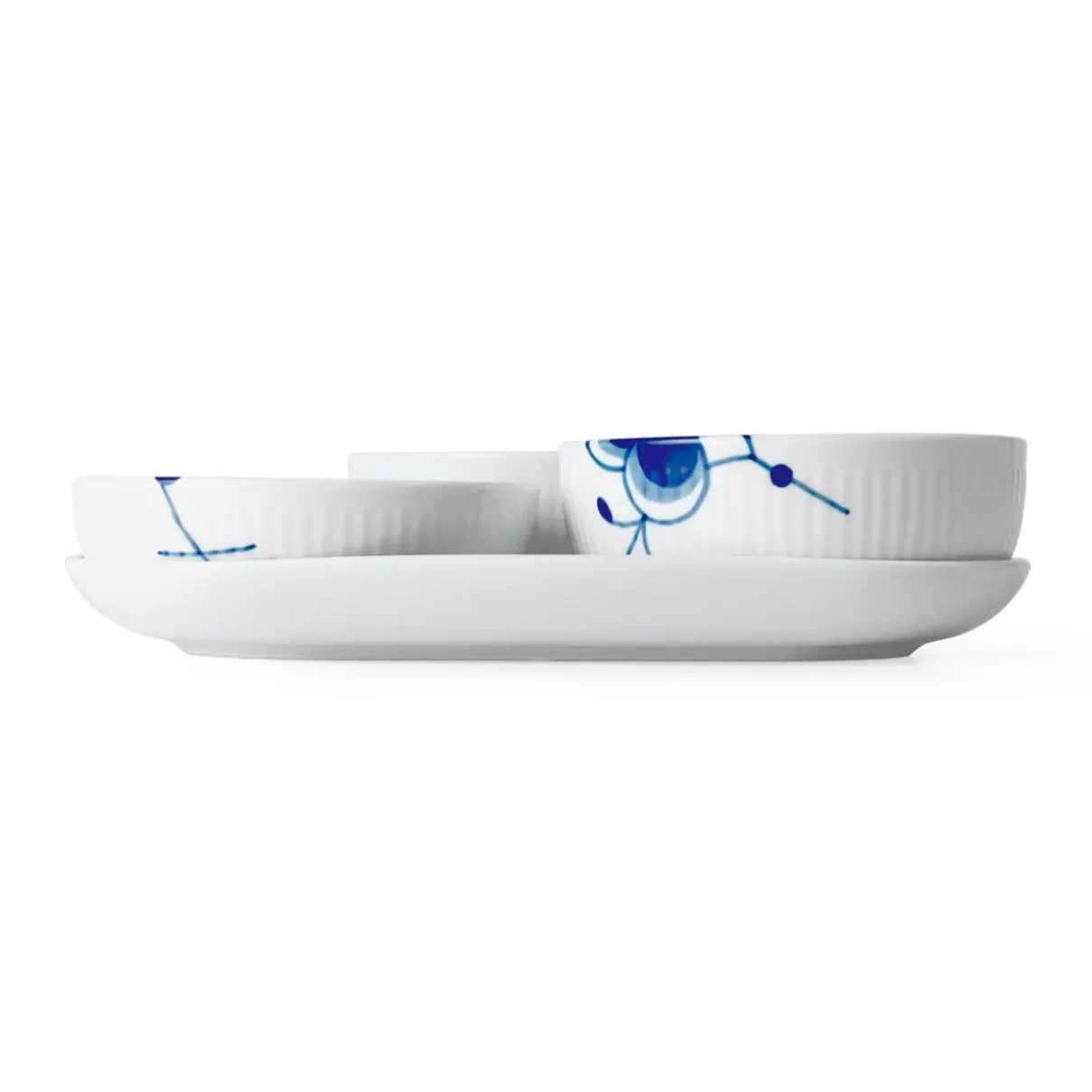 Royal Copenhagen Blå Mega Riflet|Snackskåle*Blå Mega Riflet serveringssæt, 24,5 cm, 4 stk. Blå Mega Riflet