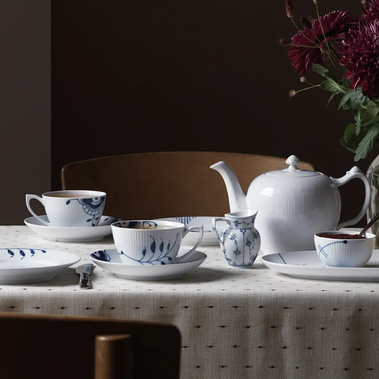 Royal Copenhagen Blå Mega Riflet|Snackskåle*Blå Mega Riflet skål, 15 cl
