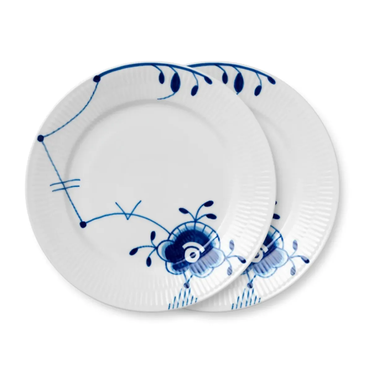 Royal Copenhagen Blå Mega Riflet|Frokost Tallerkener*Blå Mega Riflet tallerken, 22 cm, 2 stk.