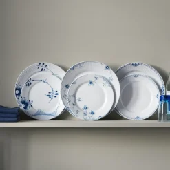 Royal Copenhagen Blå Mega Riflet|Frokost Tallerkener*Blå Mega Riflet tallerken, dekoration 2, 22 cm, 2 stk.