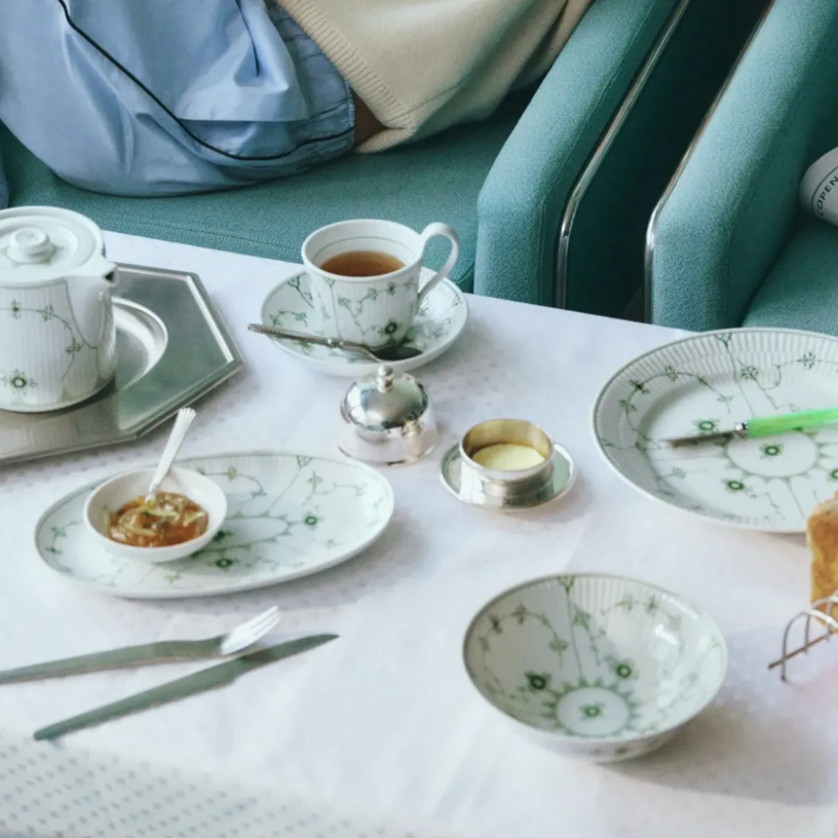 Royal Copenhagen Eksklusive Steldele|Grøn Musselmalet Riflet*Grøn Musselmalet Riflet skål, 35 cl