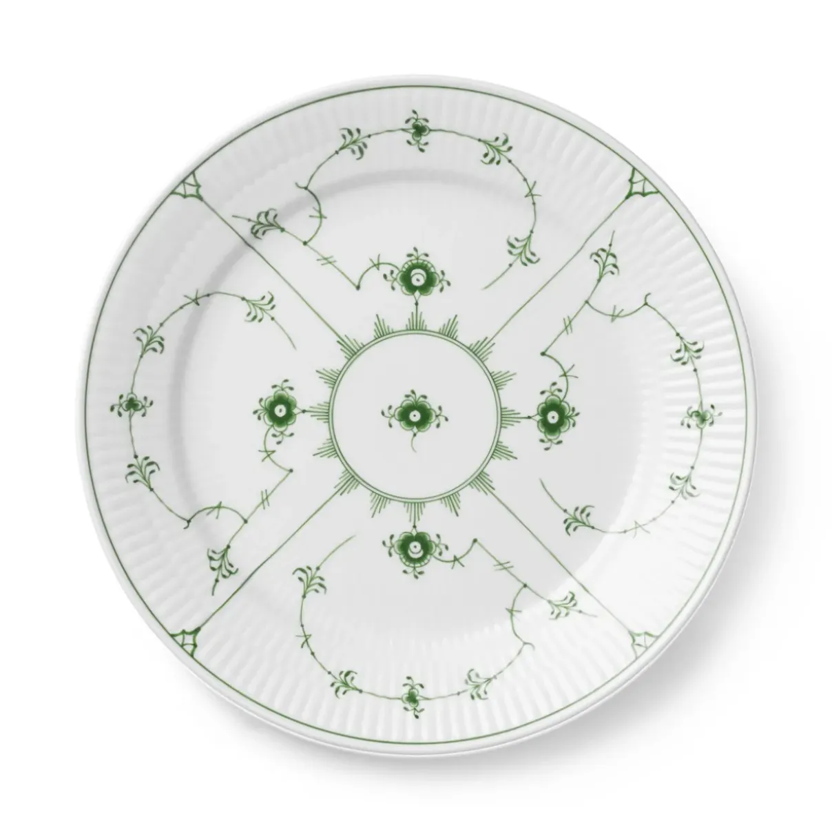 Royal Copenhagen Eksklusive Steldele|Grøn Musselmalet Riflet*Grøn Musselmalet Riflet tallerken, 25 cm