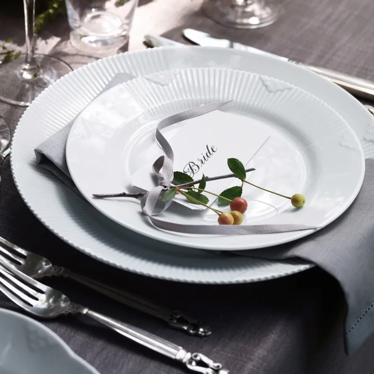 Royal Copenhagen Hvid Elements|Frokost Tallerkener*Hvid Elements tallerken, 22 cm