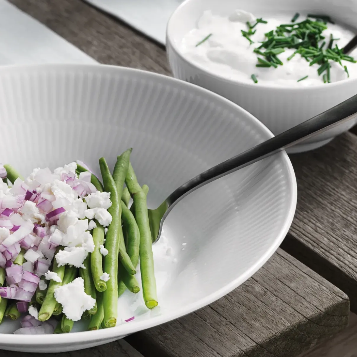 Royal Copenhagen Hvid Riflet|Dybe Tallerkener*Hvid Riflet dyb tallerken, 24 cm