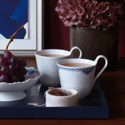 Royal Copenhagen Hvid Halvblonde|Kaffekopper*Hvid Riflet Halvblonde højhankskop, 33 cl