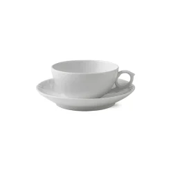 Royal Copenhagen Hvid Halvblonde|Tekopper*Hvid Riflet Halvblonde kop og underkop, 20 cl