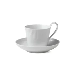 Royal Copenhagen Hvid Riflet|Kaffekopper*Hvid Riflet højhankskop og underkop, 24 cl