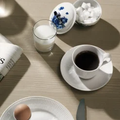 Royal Copenhagen Hvid Riflet|Kaffekopper*Hvid Riflet højhankskop og underkop, 24 cl