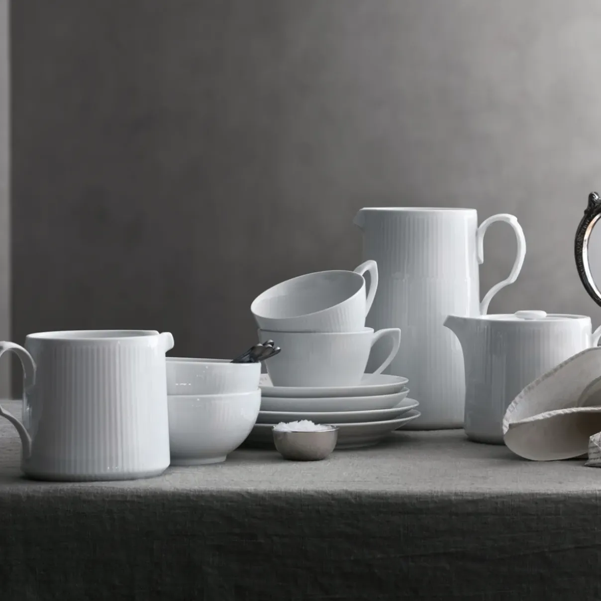 Royal Copenhagen Hvid Riflet|Sovseskåle Og -Kander*Hvid Riflet kande, 70 cl