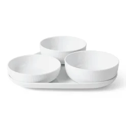 Royal Copenhagen Hvid Riflet|Snackskåle*serveringssæt, 24,5 cm, 4 stk. Hvid Riflet