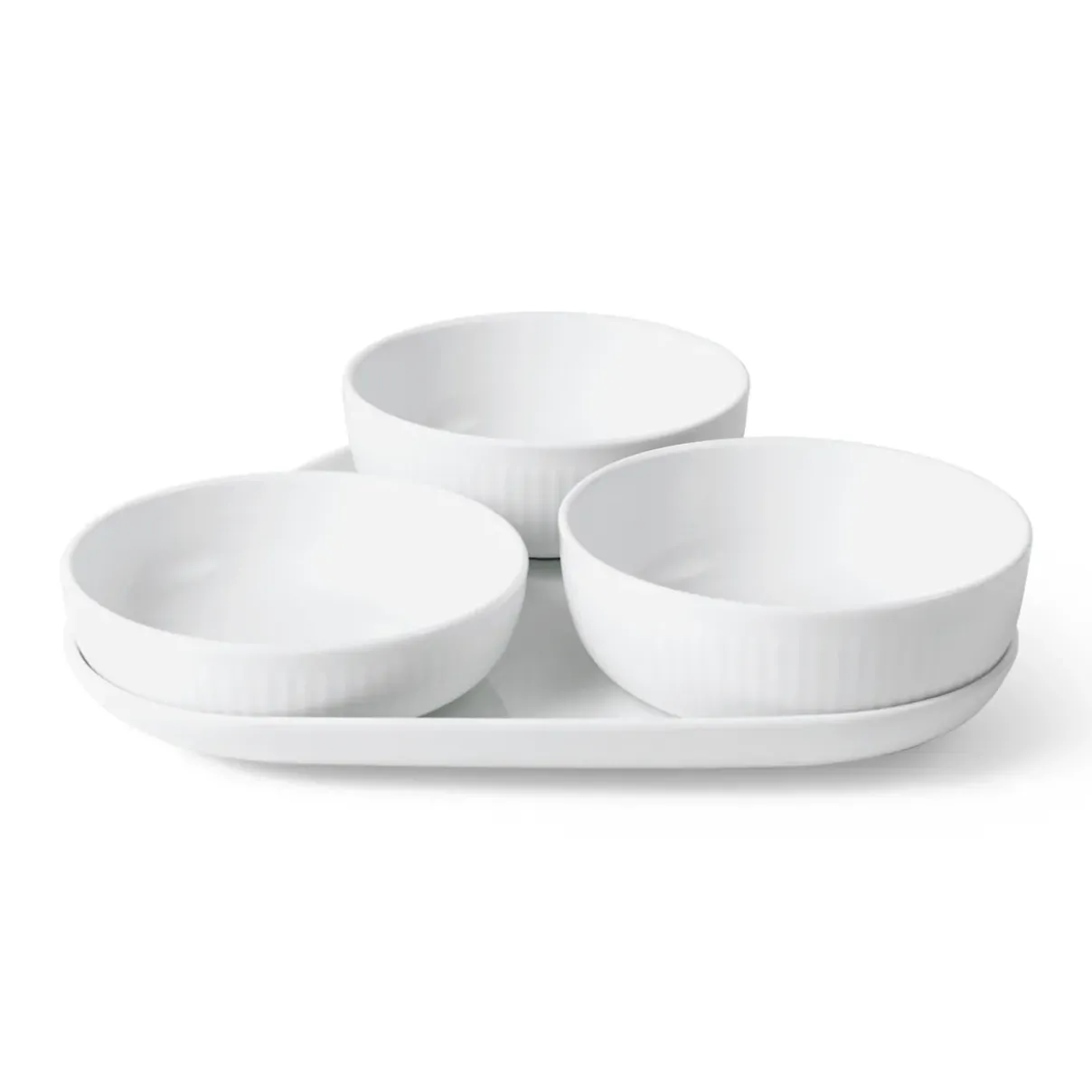 Royal Copenhagen Hvid Riflet|Snackskåle*serveringssæt, 24,5 cm, 4 stk. Hvid Riflet