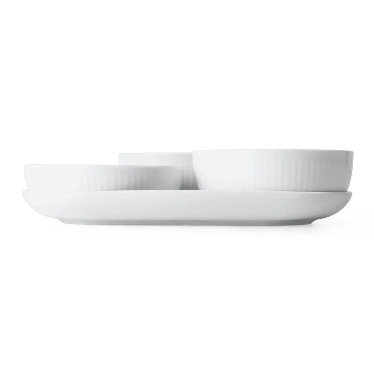Royal Copenhagen Hvid Riflet|Snackskåle*serveringssæt, 24,5 cm, 4 stk. Hvid Riflet
