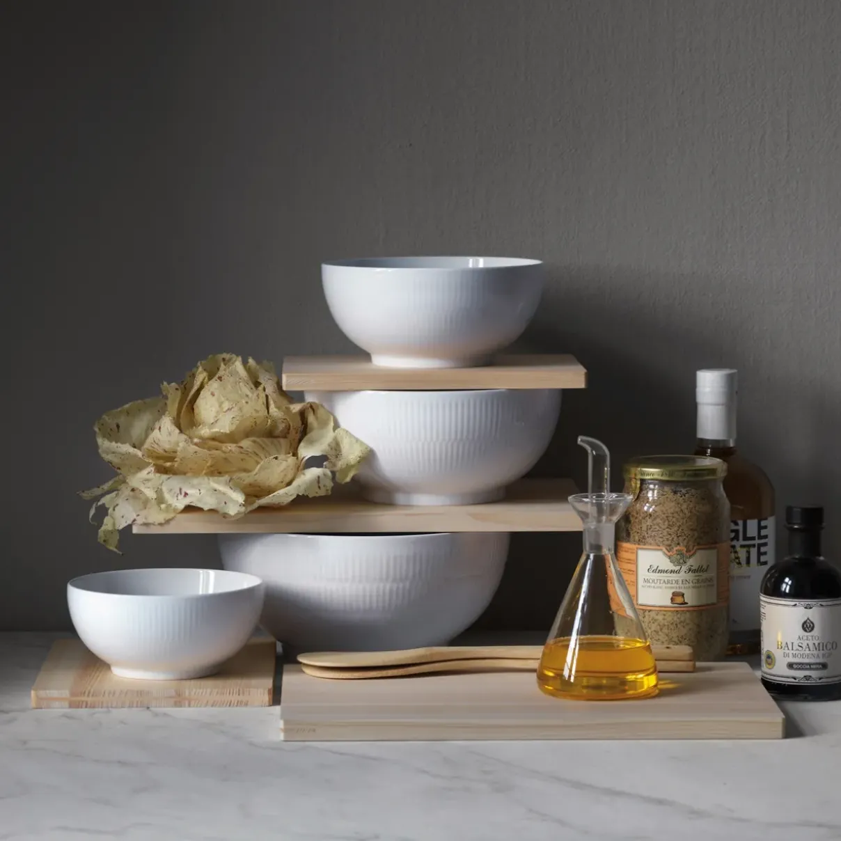 Royal Copenhagen Hvid Riflet|Salatskåle*Hvid Riflet skål, 110 cl