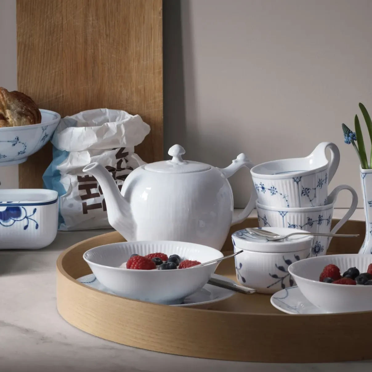 Royal Copenhagen Hvid Riflet|Snackskåle*Hvid Riflet skål, 35 cl, 2 stk.