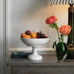 Royal Copenhagen Hvid Riflet|Frugtskåle*skål på høj fod, 80 cl Hvid Riflet