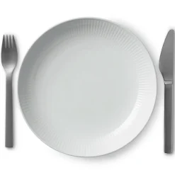Royal Copenhagen Hvid Riflet|Middagstallerkener*Hvid Riflet tallerken coupe, 25 cm