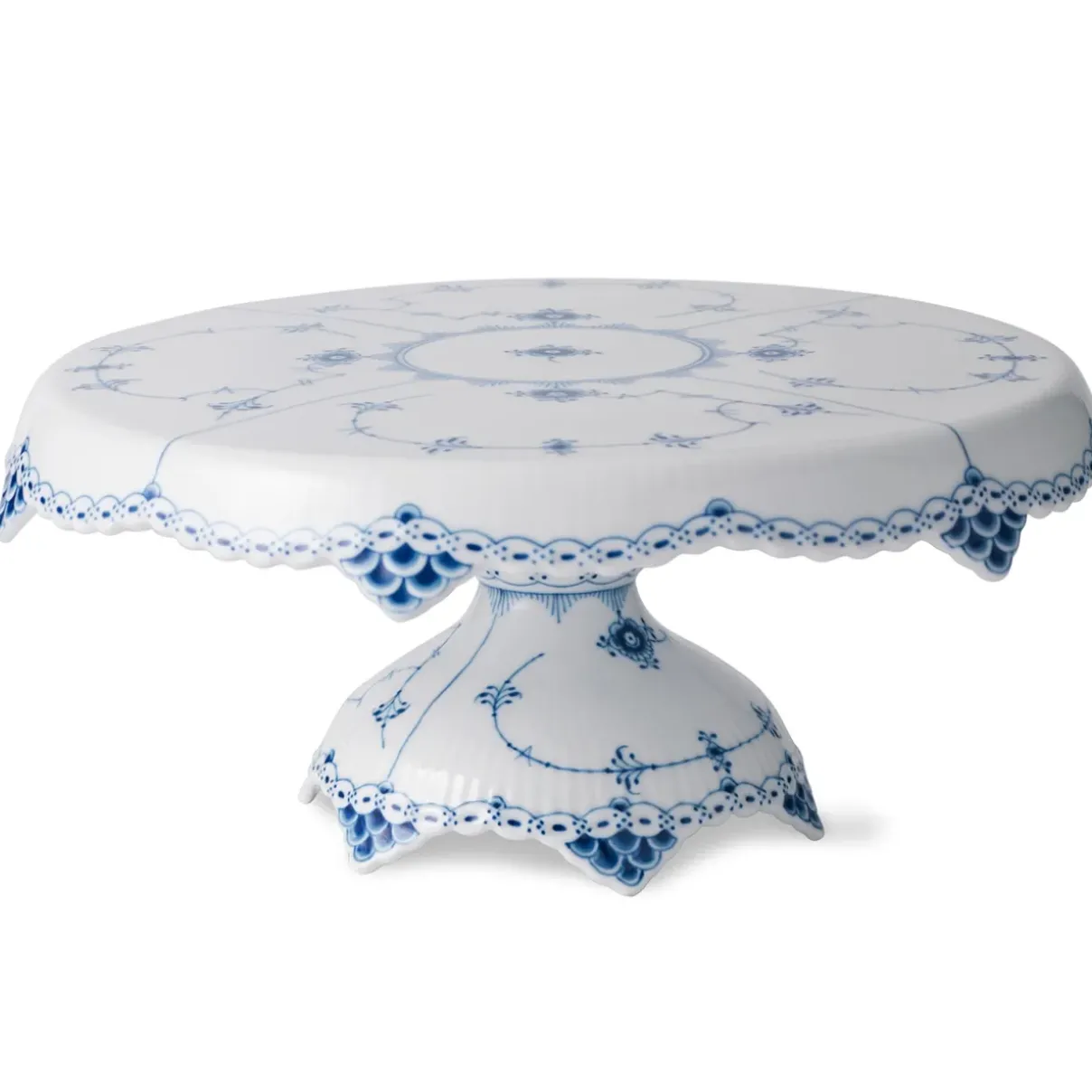 Royal Copenhagen Musselmalet Halvblonde|Kageopsats*Musselmalet Halvblonde fad på fod, 31 cm
