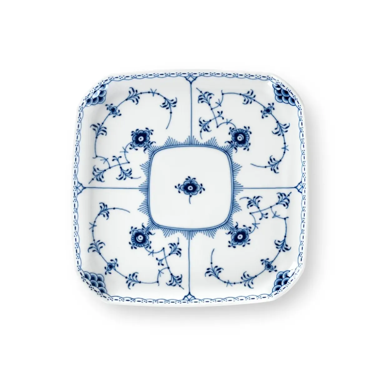 Royal Copenhagen Musselmalet Halvblonde|Firkantede Tallerkener*Musselmalet Halvblonde firkantet tallerken, 21 cm