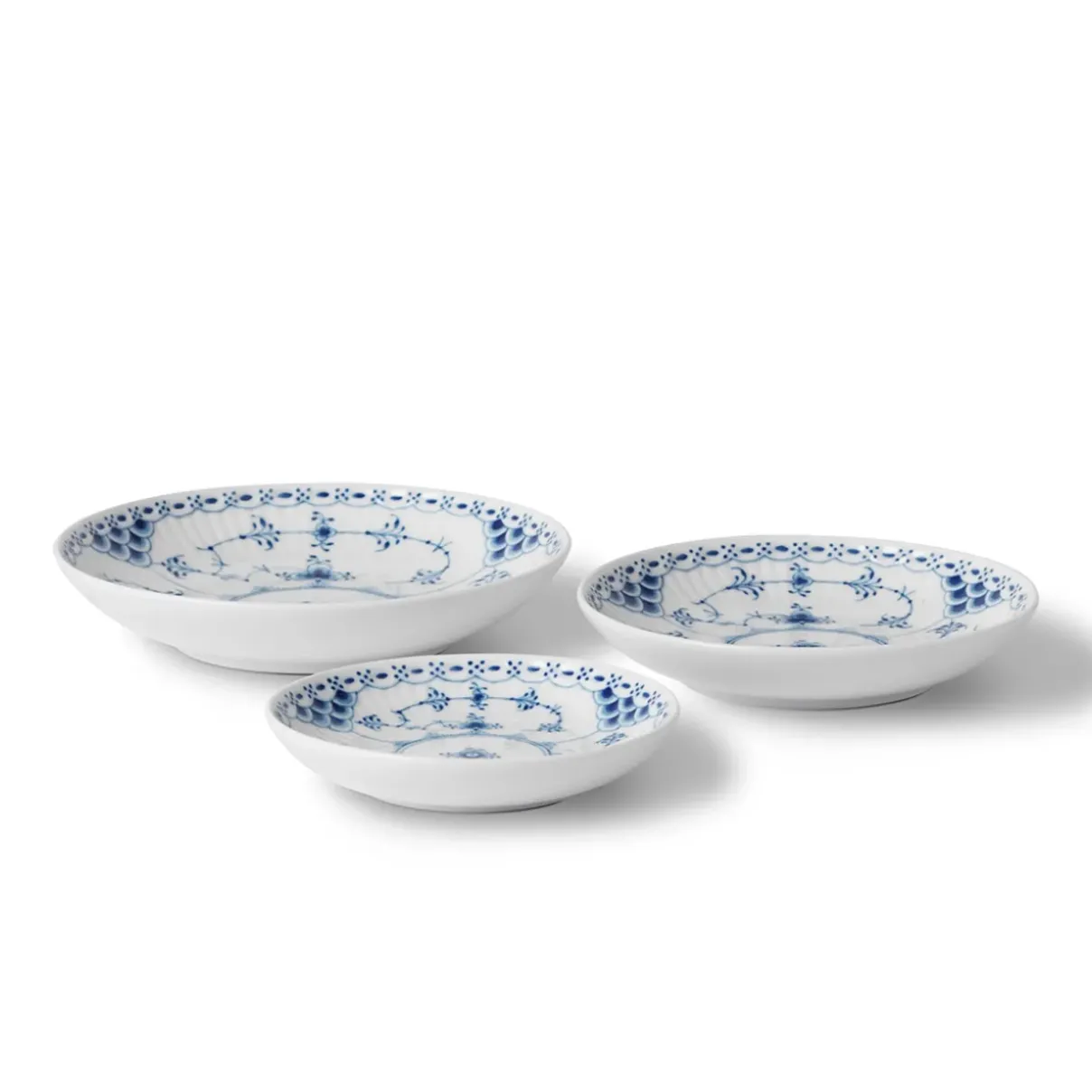 Royal Copenhagen Musselmalet Halvblonde*Musselmalet Halvblonde skål, 11 cm, 13 cm, 15 cm, 3 stk.