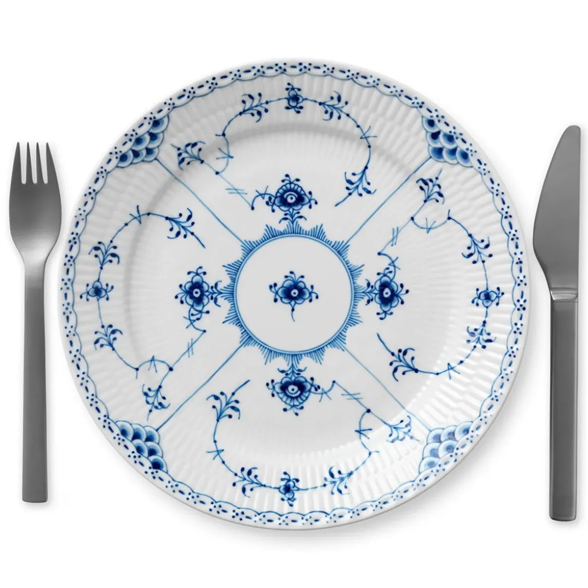 Royal Copenhagen Musselmalet Halvblonde|Middagstallerkener*Musselmalet Halvblonde tallerken, 25 cm