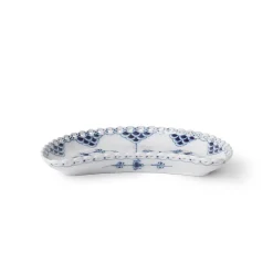Royal Copenhagen Eksklusive Steldele|Musselmalet Helblonde*Musselmalet Helblonde halvmåneformet fad, 22 cm