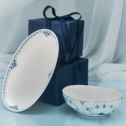 Royal Copenhagen Eksklusive Steldele|Musselmalet Riflet*oval skål, 37 cl Musselmalet Riflet
