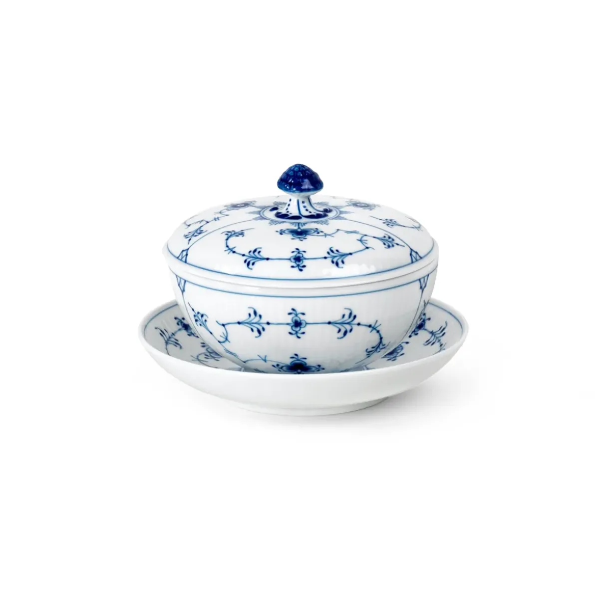 Royal Copenhagen Eksklusive Steldele|Musselmalet Riflet*Musselmalet Riflet skål med låg og underkop, 38 cl