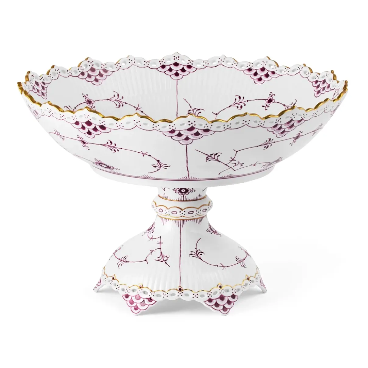 Royal Copenhagen Eksklusive Steldele|Purpur Musselmalet Helblonde Med Guld*Purpur Musselmalet Helblonde med Guld skål på høj fod, Limited Edition, 18,5 cm