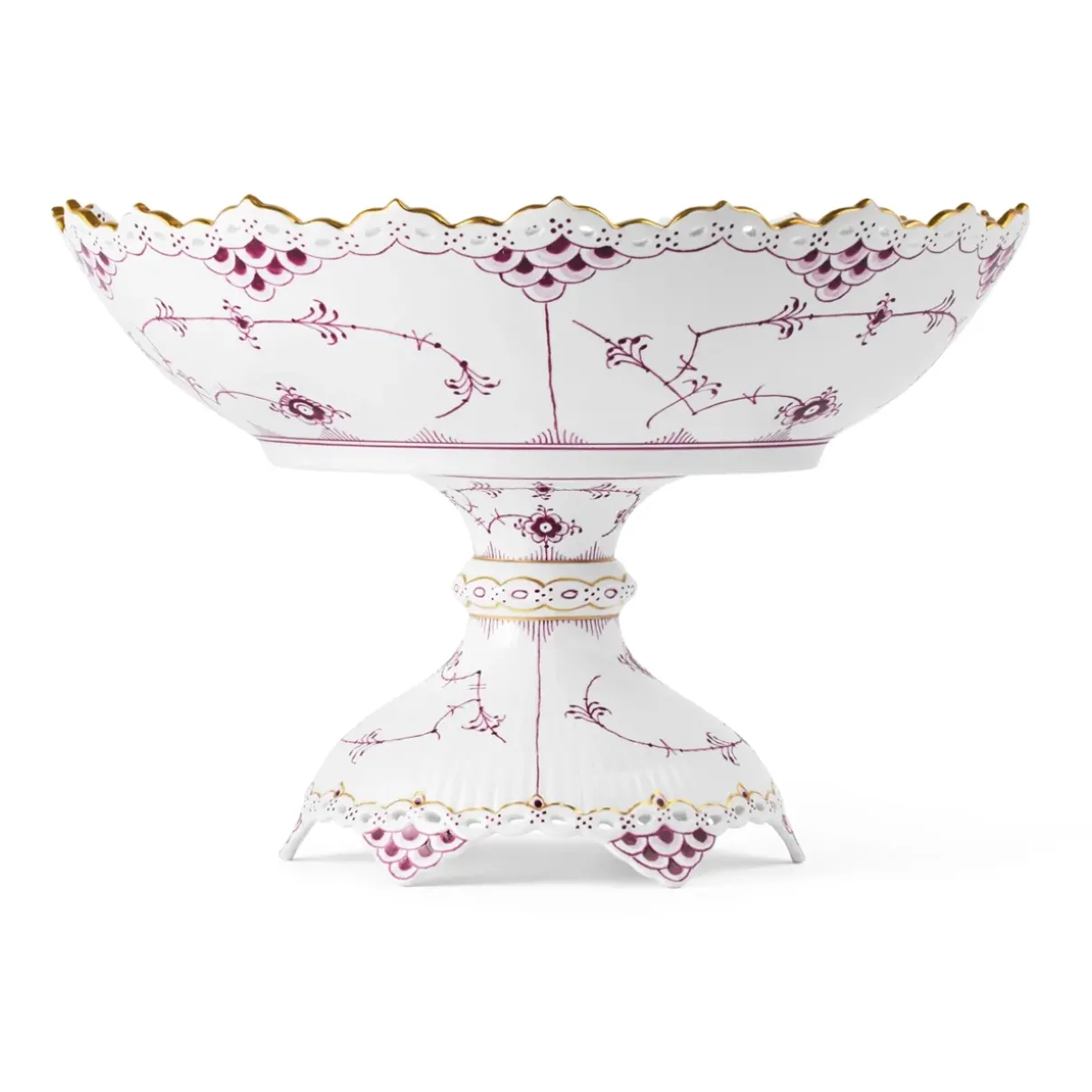Royal Copenhagen Eksklusive Steldele|Purpur Musselmalet Helblonde Med Guld*Purpur Musselmalet Helblonde med Guld skål på høj fod, Limited Edition, 18,5 cm