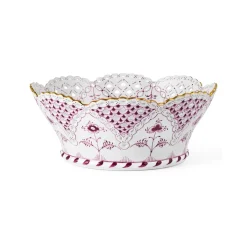 Royal Copenhagen Eksklusive Steldele|Purpur Musselmalet Helblonde Med Guld*Purpur Musselmalet Helblonde med Guld frugtskål, Limited Edition, 23 cm