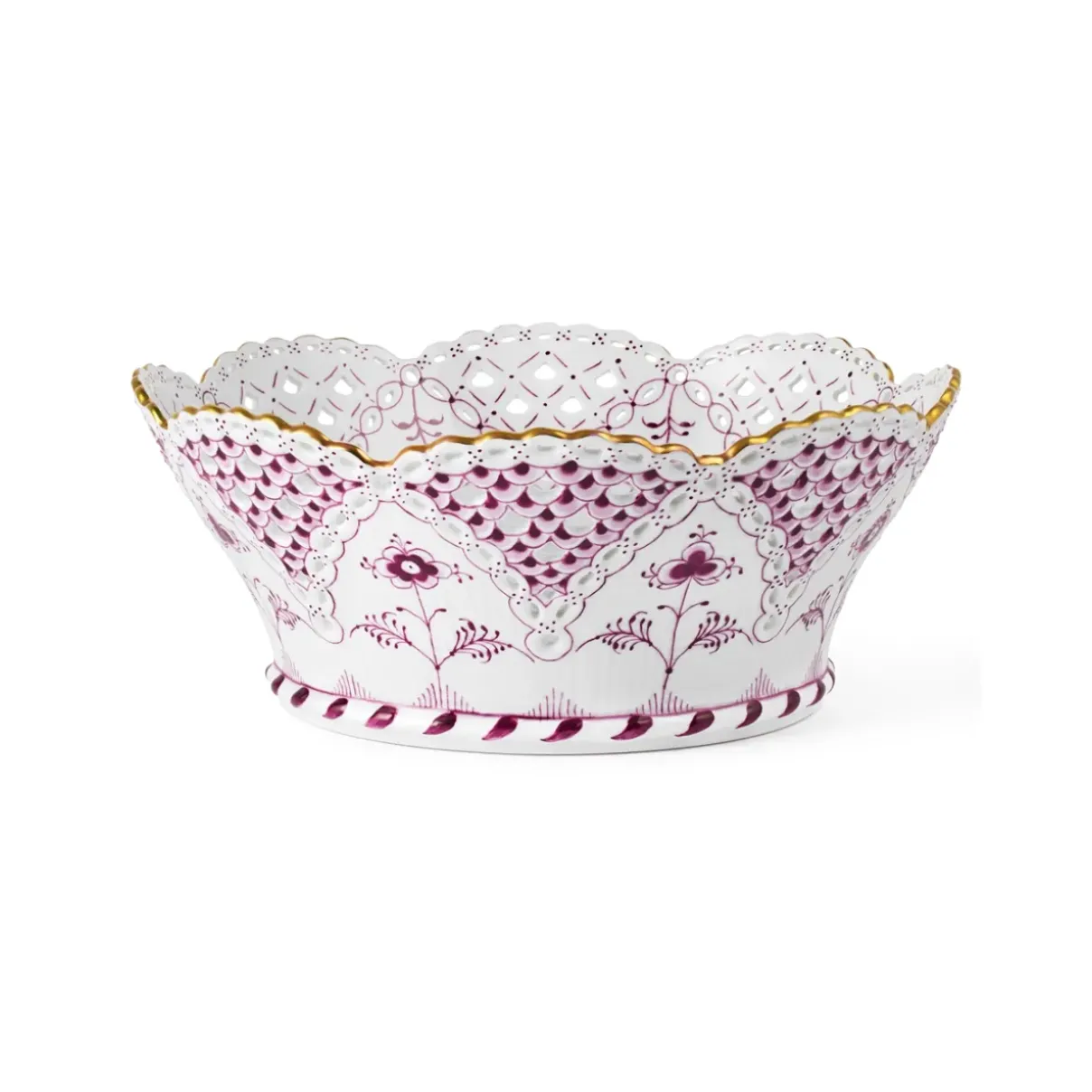 Royal Copenhagen Eksklusive Steldele|Purpur Musselmalet Helblonde Med Guld*Purpur Musselmalet Helblonde med Guld frugtskål, Limited Edition, 23 cm