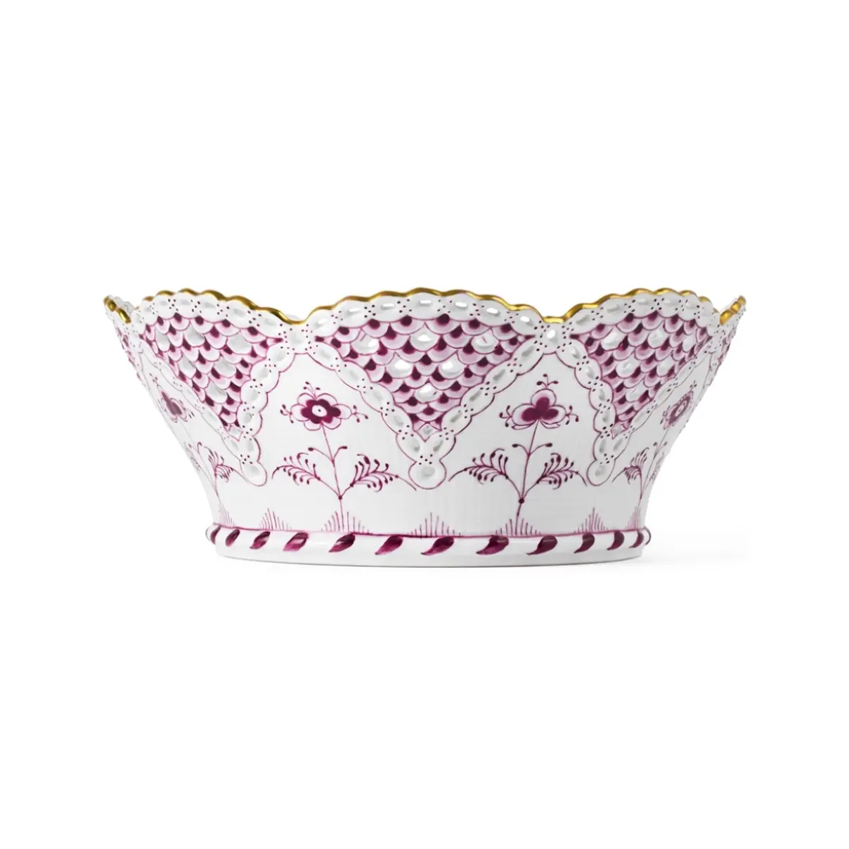 Royal Copenhagen Eksklusive Steldele|Purpur Musselmalet Helblonde Med Guld*Purpur Musselmalet Helblonde med Guld frugtskål, Limited Edition, 23 cm