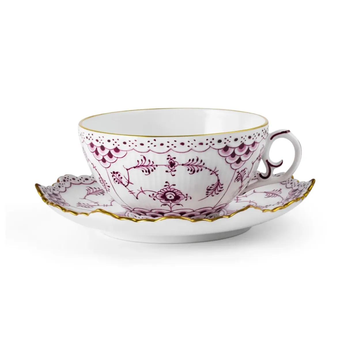 Royal Copenhagen Eksklusive Steldele|Purpur Musselmalet Helblonde Med Guld*Purpur Musselmalet Helblonde med Guld kop og underkop, Limited Edition, 22 cl