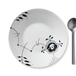Royal Copenhagen Sort Mega Riflet|Dybe Tallerkener*Sort Mega Riflet dyb tallerken, 24 cm