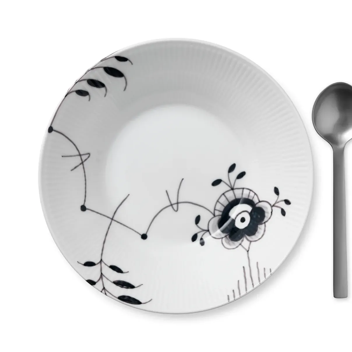 Royal Copenhagen Sort Mega Riflet|Dybe Tallerkener*Sort Mega Riflet dyb tallerken, 24 cm