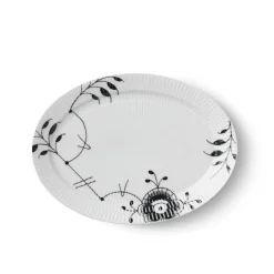 Royal Copenhagen Sort Mega Riflet|Ovale Tallerkener*Sort Mega Riflet fad, 28 cm