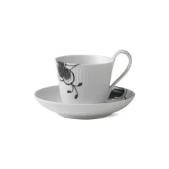 Royal Copenhagen Sort Mega Riflet|Kaffekopper*Sort Mega Riflet højhankskop og underkop, 24 cl
