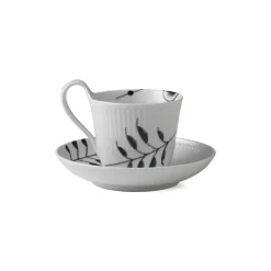 Royal Copenhagen Sort Mega Riflet|Kaffekopper*Sort Mega Riflet højhankskop og underkop, 24 cl