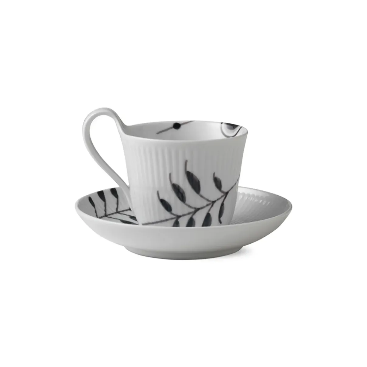 Royal Copenhagen Sort Mega Riflet|Kaffekopper*Sort Mega Riflet højhankskop og underkop, 24 cl