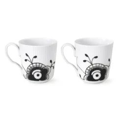 Royal Copenhagen Sort Mega Riflet|Kaffekopper*Sort mega Riflet kop, 28 cl, 2 stk.