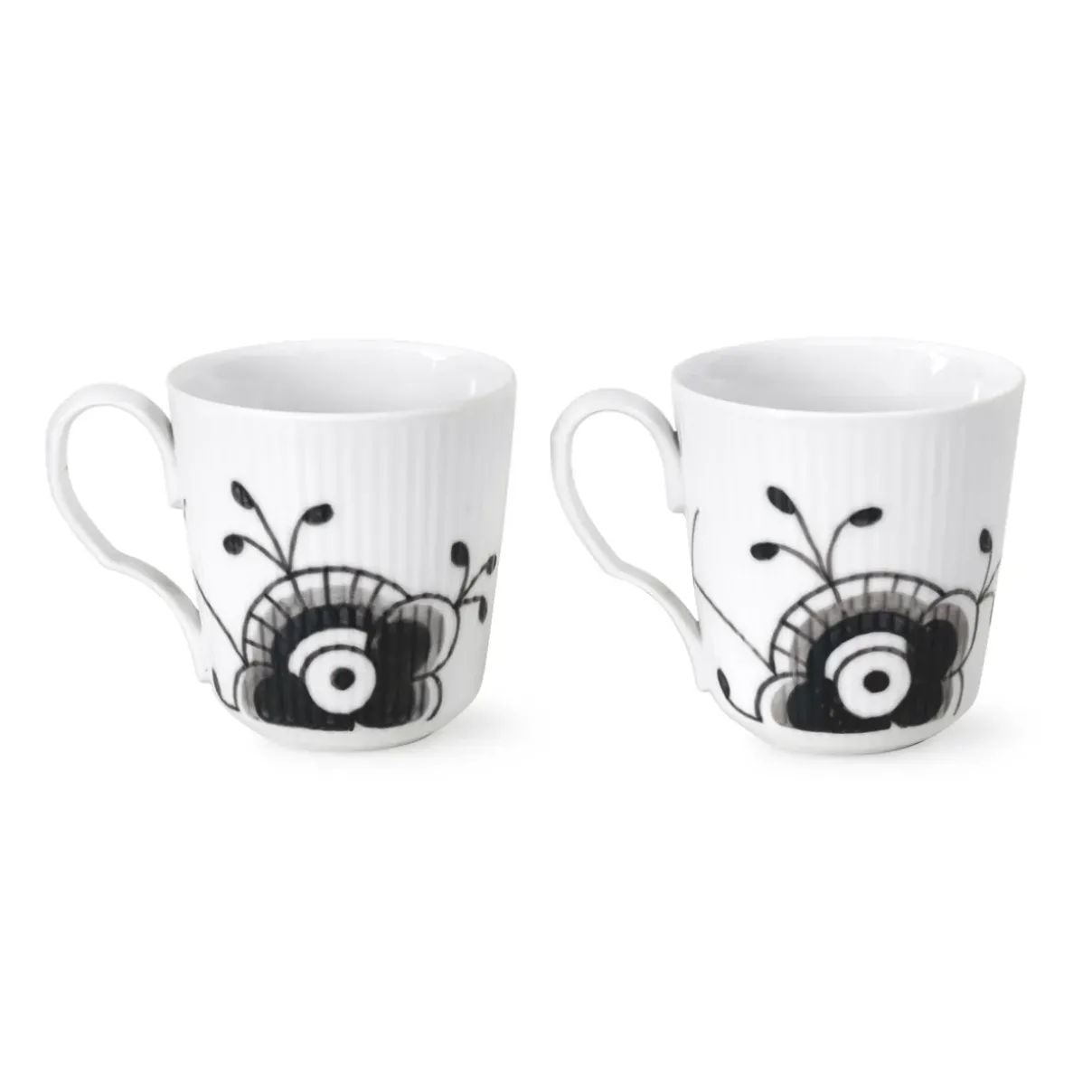Royal Copenhagen Sort Mega Riflet|Kaffekopper*Sort mega Riflet kop, 28 cl, 2 stk.