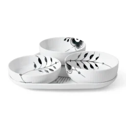 Royal Copenhagen Sort Mega Riflet|Snackskåle*serveringssæt, 24,5 cm, 4 stk. Sort Mega Riflet