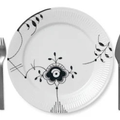 Royal Copenhagen Sort Mega Riflet|Middagstallerkener*Sort Mega Riflet tallerken, decoration 6, 27 cm