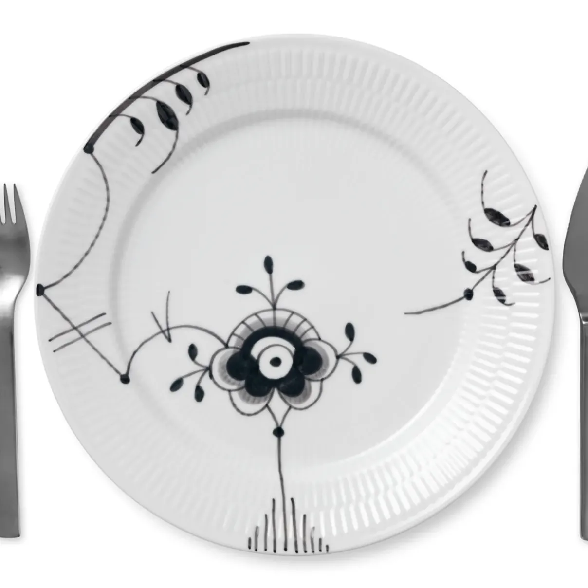 Royal Copenhagen Sort Mega Riflet|Middagstallerkener*Sort Mega Riflet tallerken, decoration 6, 27 cm
