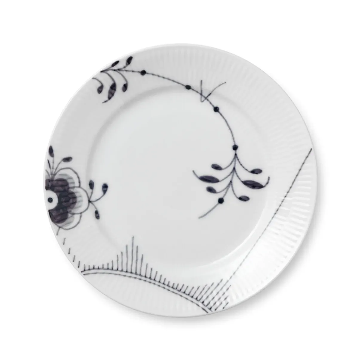 Royal Copenhagen Sort Mega Riflet|Frokost Tallerkener*Sort Mega Riflet tallerken, decoration 2, 22 cm